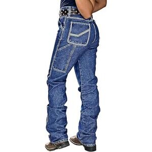 Flamingals Women'S Blue Denim Carpenter Jeans with White Stitching Size XL